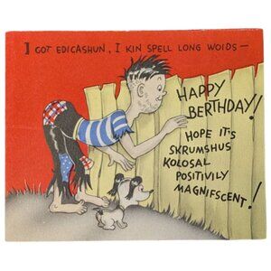 Vintage 1950s Funny Hillbilly Birthday Card “I Got Edicashun” Comic Style Unused